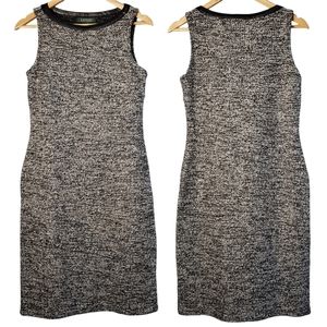 Lauren Ralph Lauren Tweed Shift Dress with Faux Leather Trim